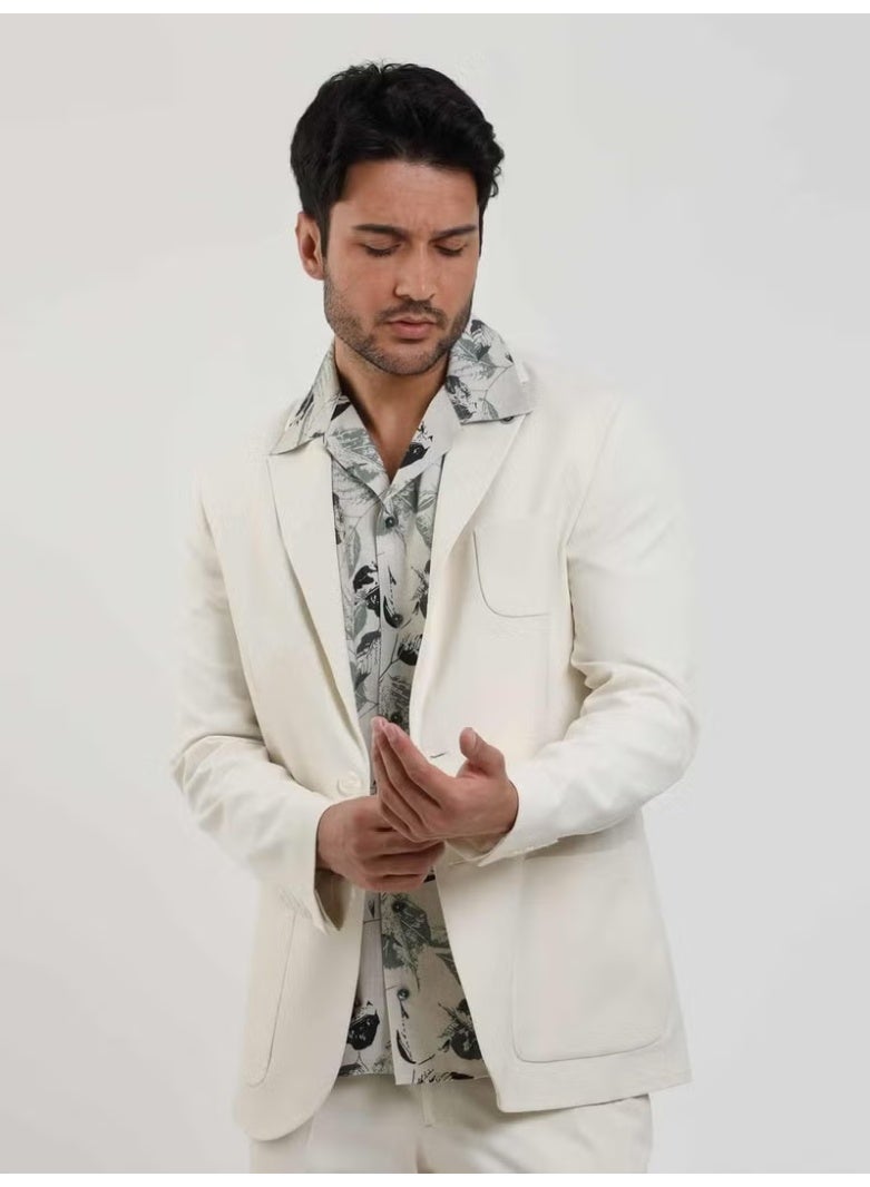 Dufy Beige Men's Slim Fit Plain Mono Collar Casual Jacket 104432 - Image 4